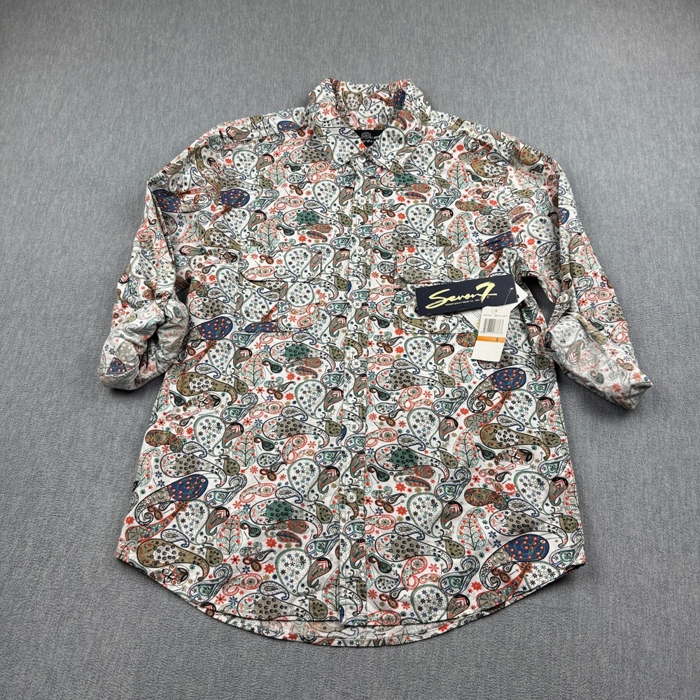 Seven7 Mens Shirt Small Multicolor Paisley Floral Button Up Long Sleeve Top NWT